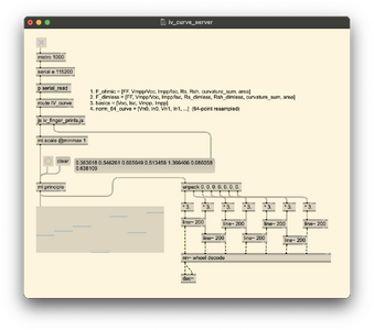 The machine learning process for the raw 7 features: [FF, Vmpp/Voc, Impp/Isc, Rs, Rsh, curvature_sum, area] in Max/MSP.